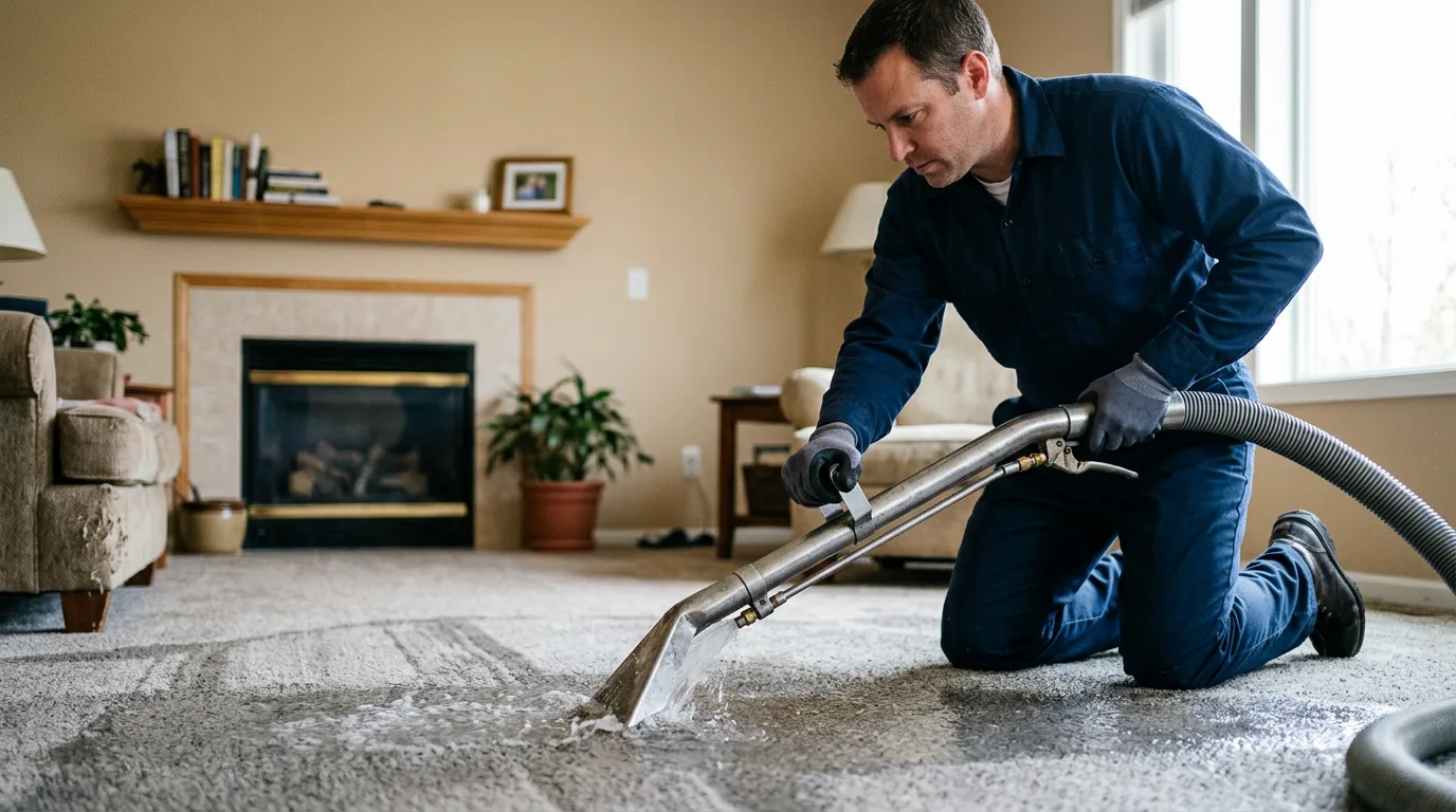 Water damage restoration technician working near Lake Odessa, MI